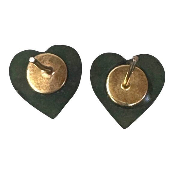 Vintage Carved Jade Heart Stud Earrings Vintage Elegant Gemstone Small READ - Picture 4 of 5